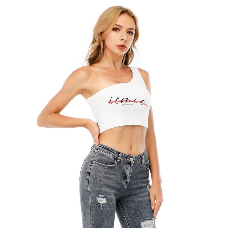 All-Over Print Women's One-Shoulder Cropped Top